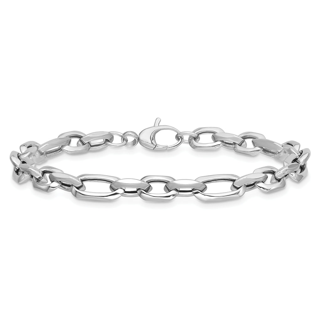 14K White Gold Polished Link Bracelet, 7.5 in