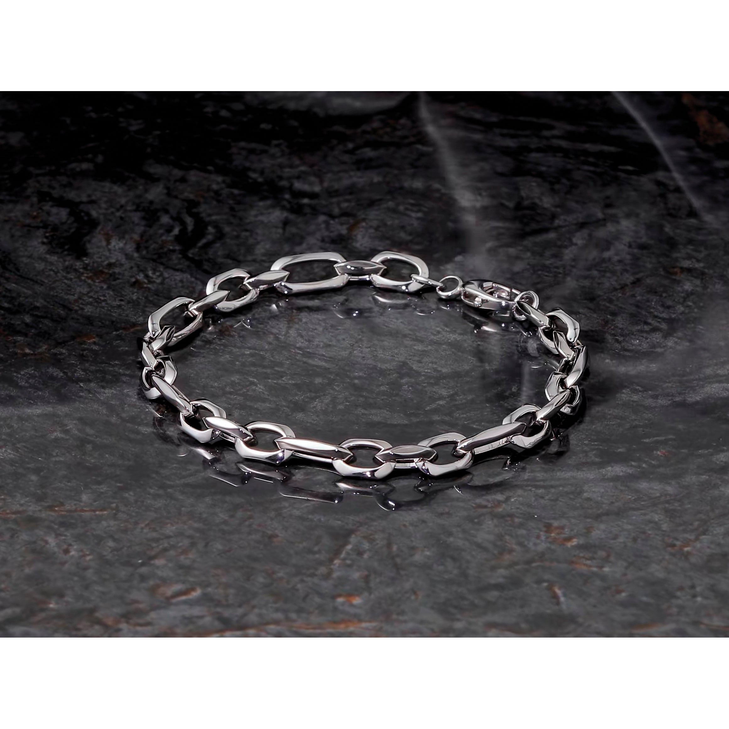 14K White Gold Polished Link Bracelet, 7.5 in