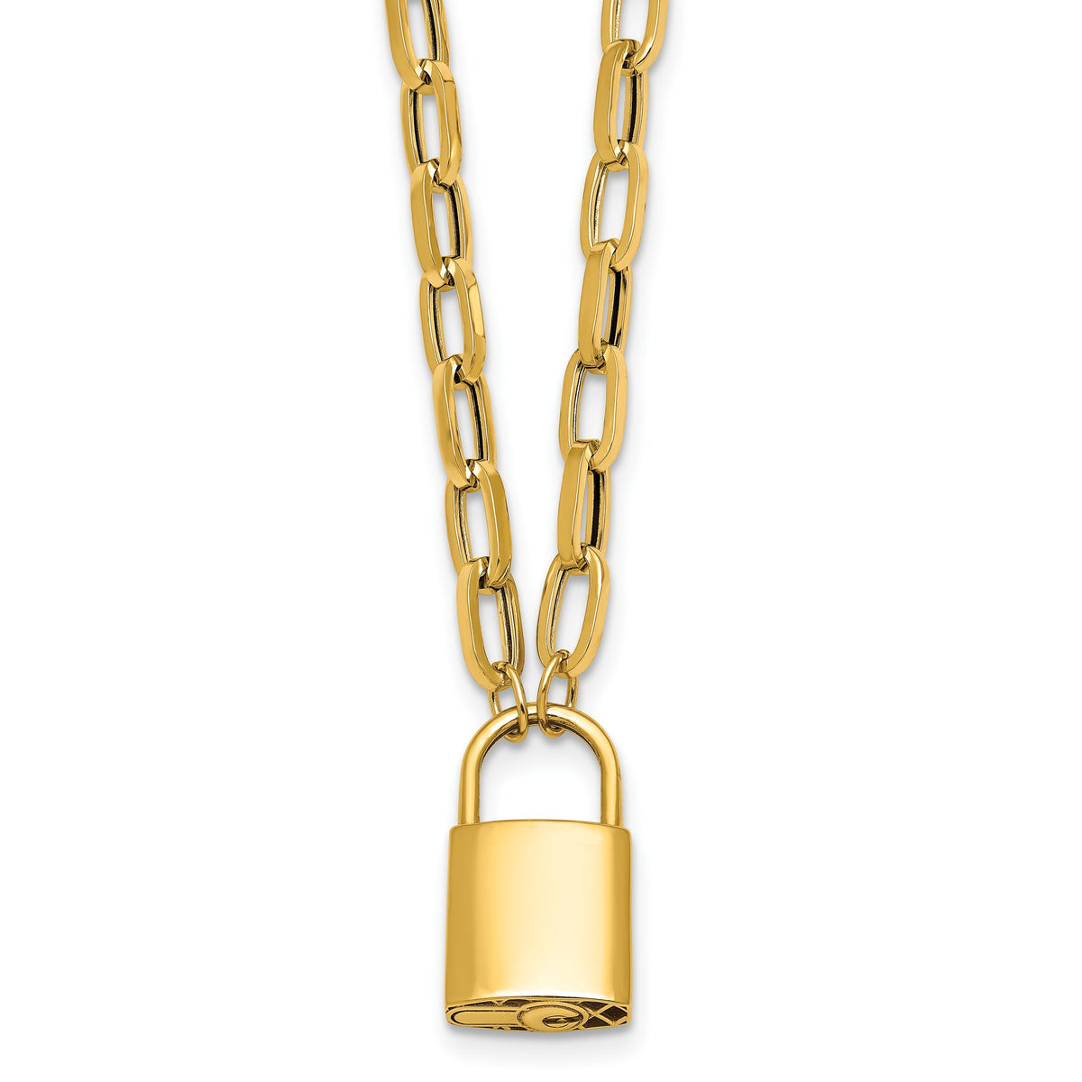 Lock on Fancy Link Necklace in 14K Yellow Gold, 18 Inch - Sophia Jewelers Main image