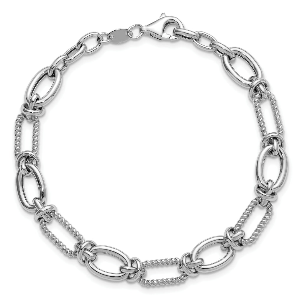 14K White Gold Twisted Link Bracelet, 7.5 in
