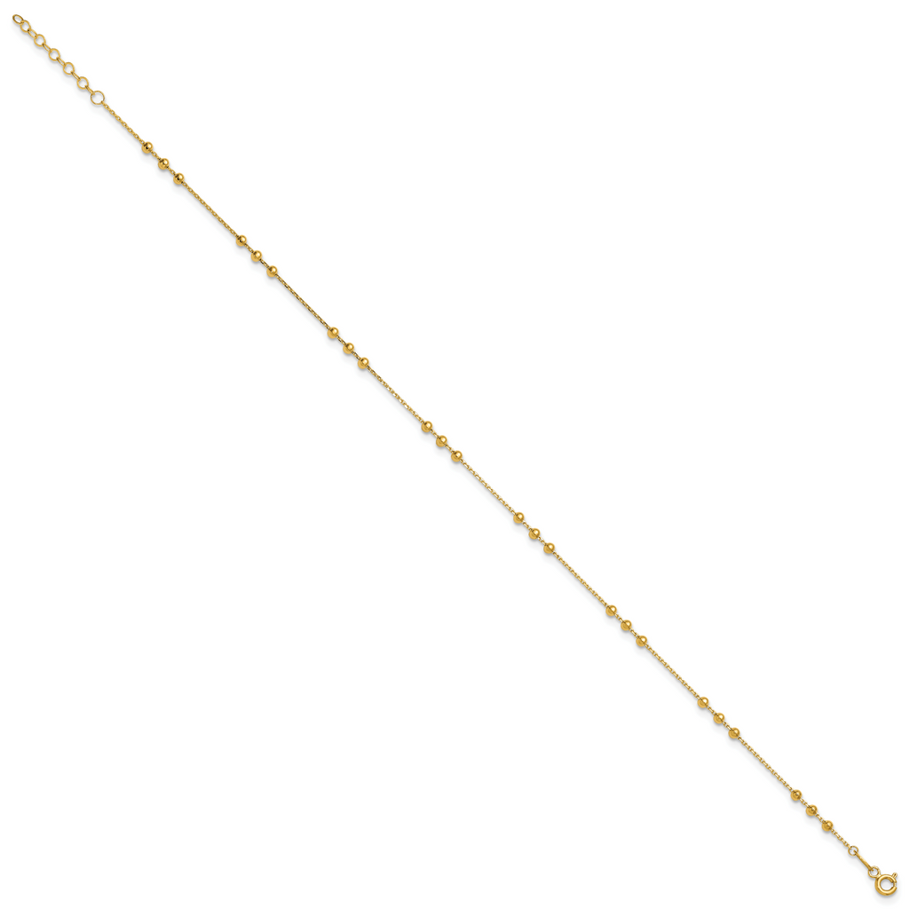 14K Yellow Gold Beaded Anklet, 11 in