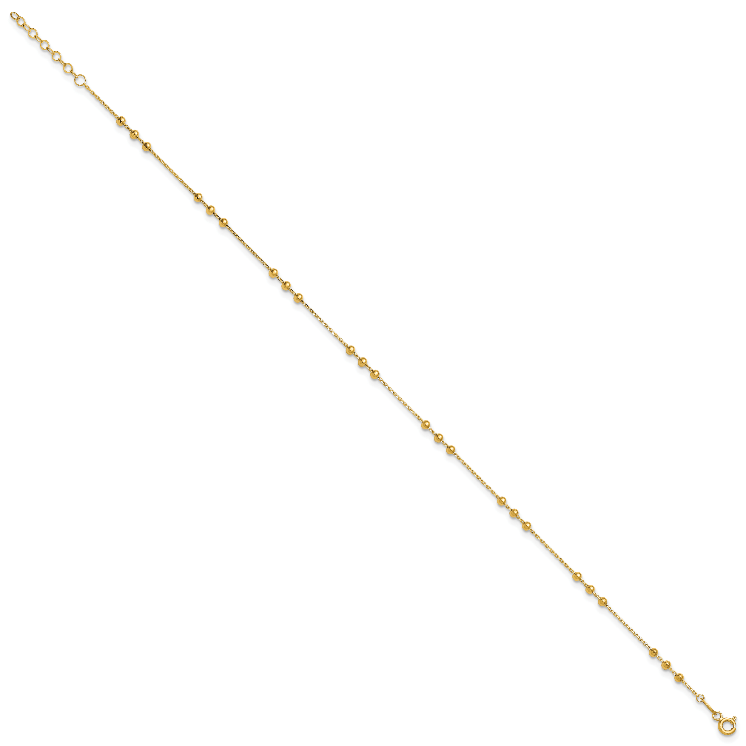 14K Yellow Gold Beaded Anklet, 11 in