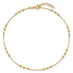 14K Yellow Gold Beaded Anklet, 11 in