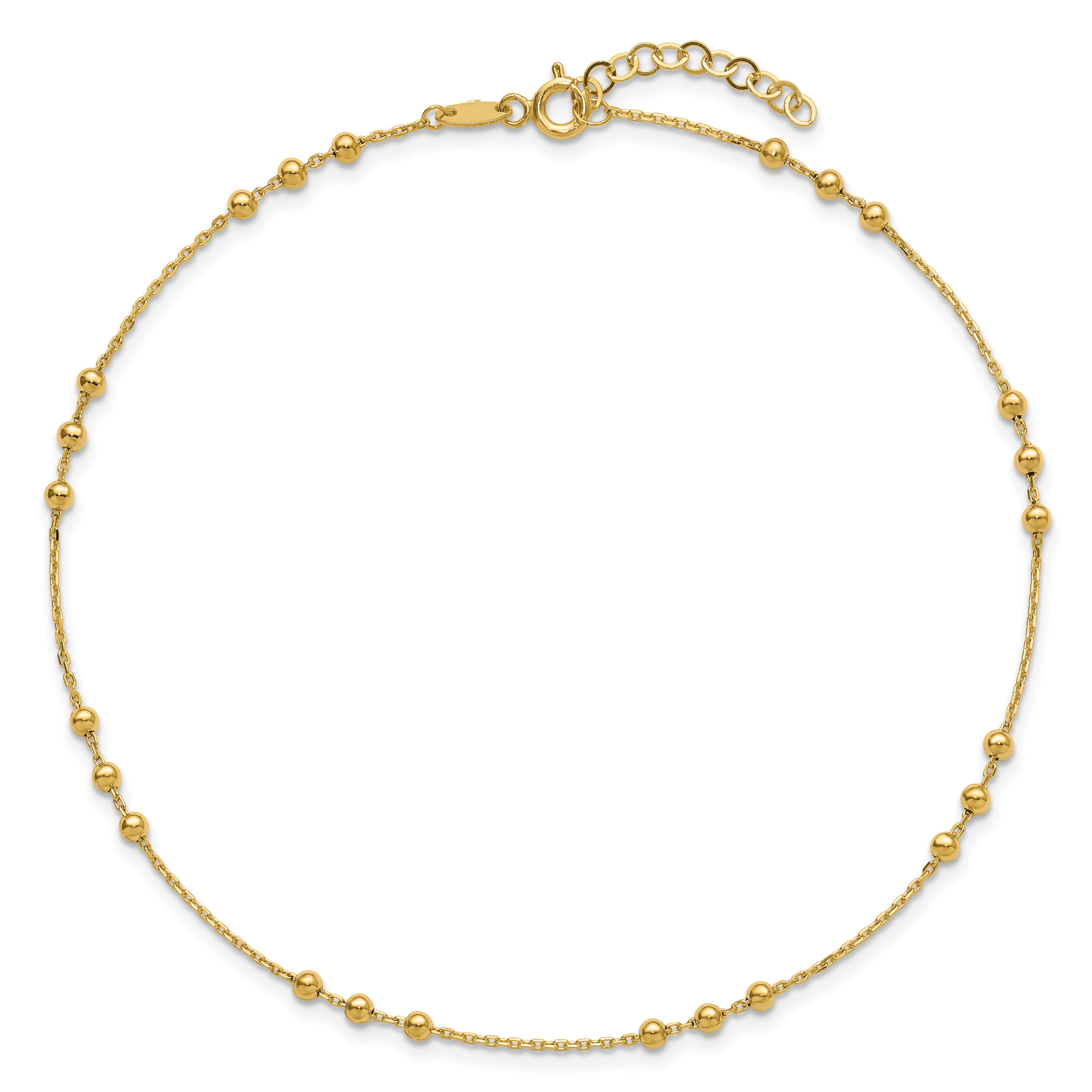 14K Yellow Gold Beaded Anklet, 11 in