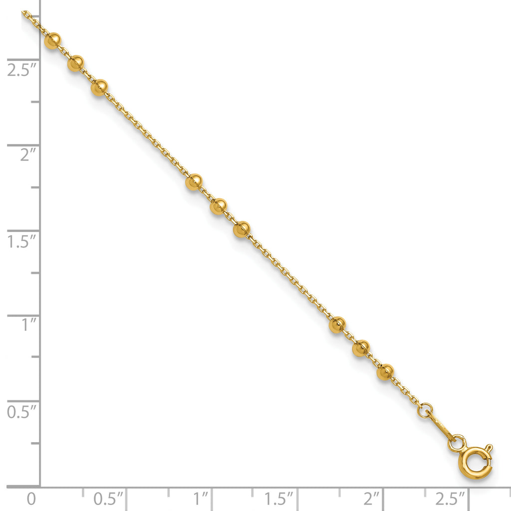 14K Yellow Gold Beaded Anklet, 11 in