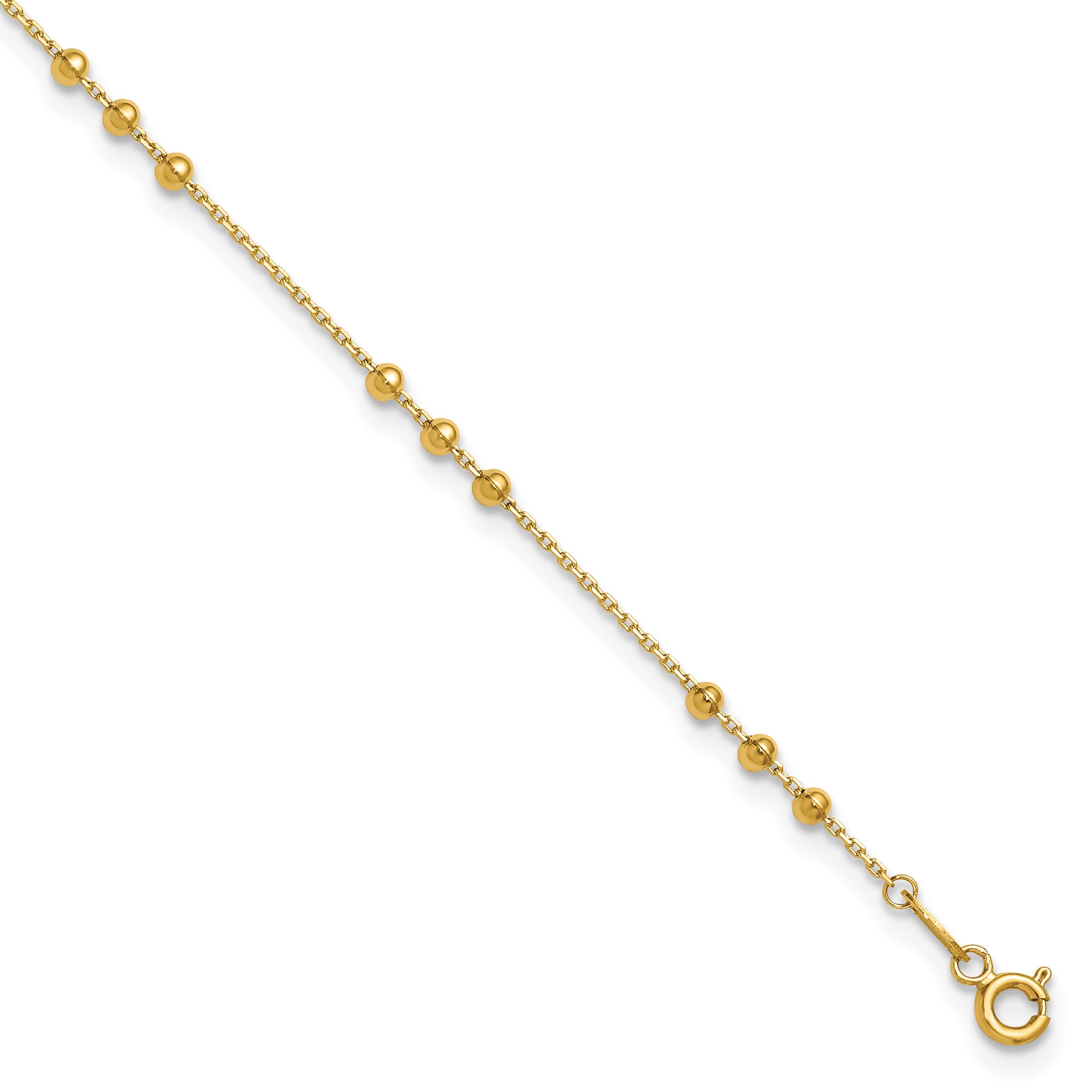 14K Yellow Gold Beaded Anklet, 11 in Main image