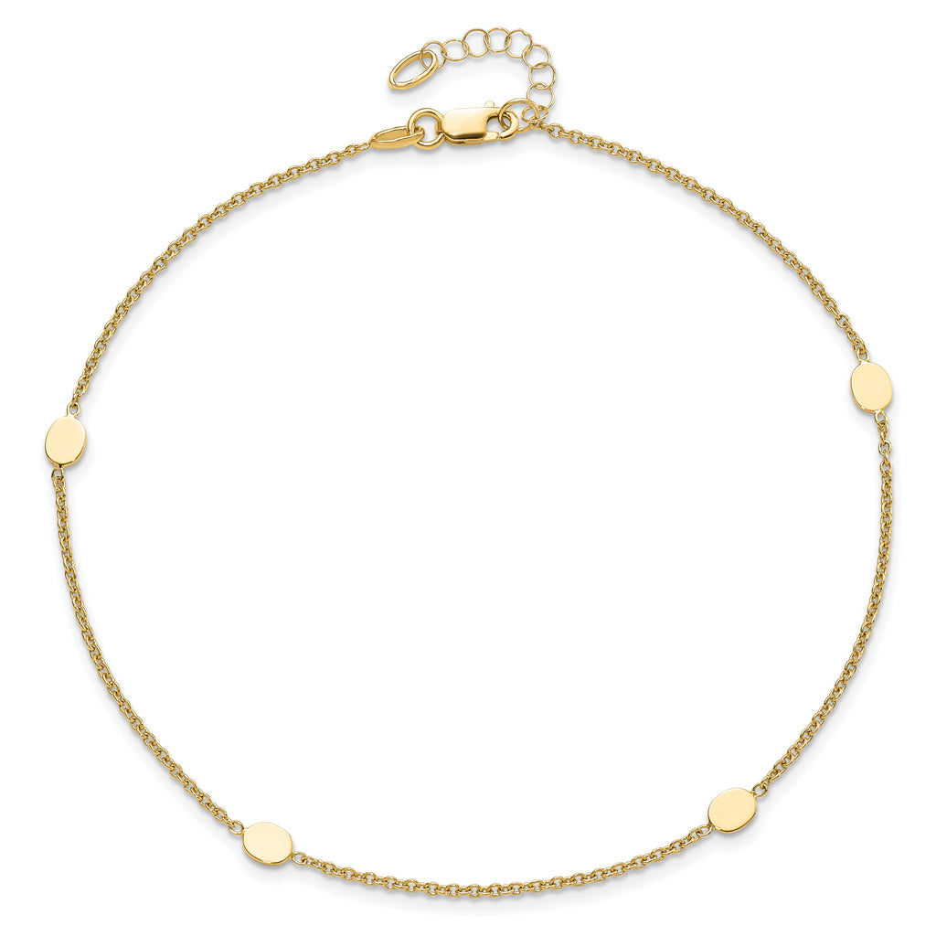 14K Oval Disc 4-Station 10 inch Plus 1 inch Extender - Total 11 inch Anklet