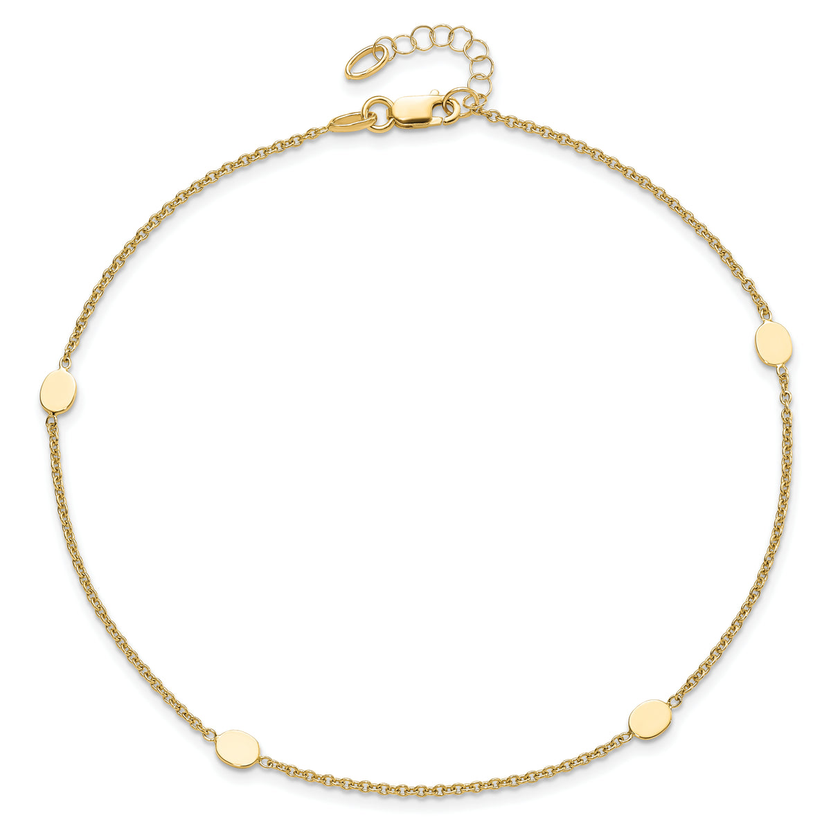14K Oval Disc 4-Station 10 inch Plus 1 inch Extender - Total 11 inch Anklet
