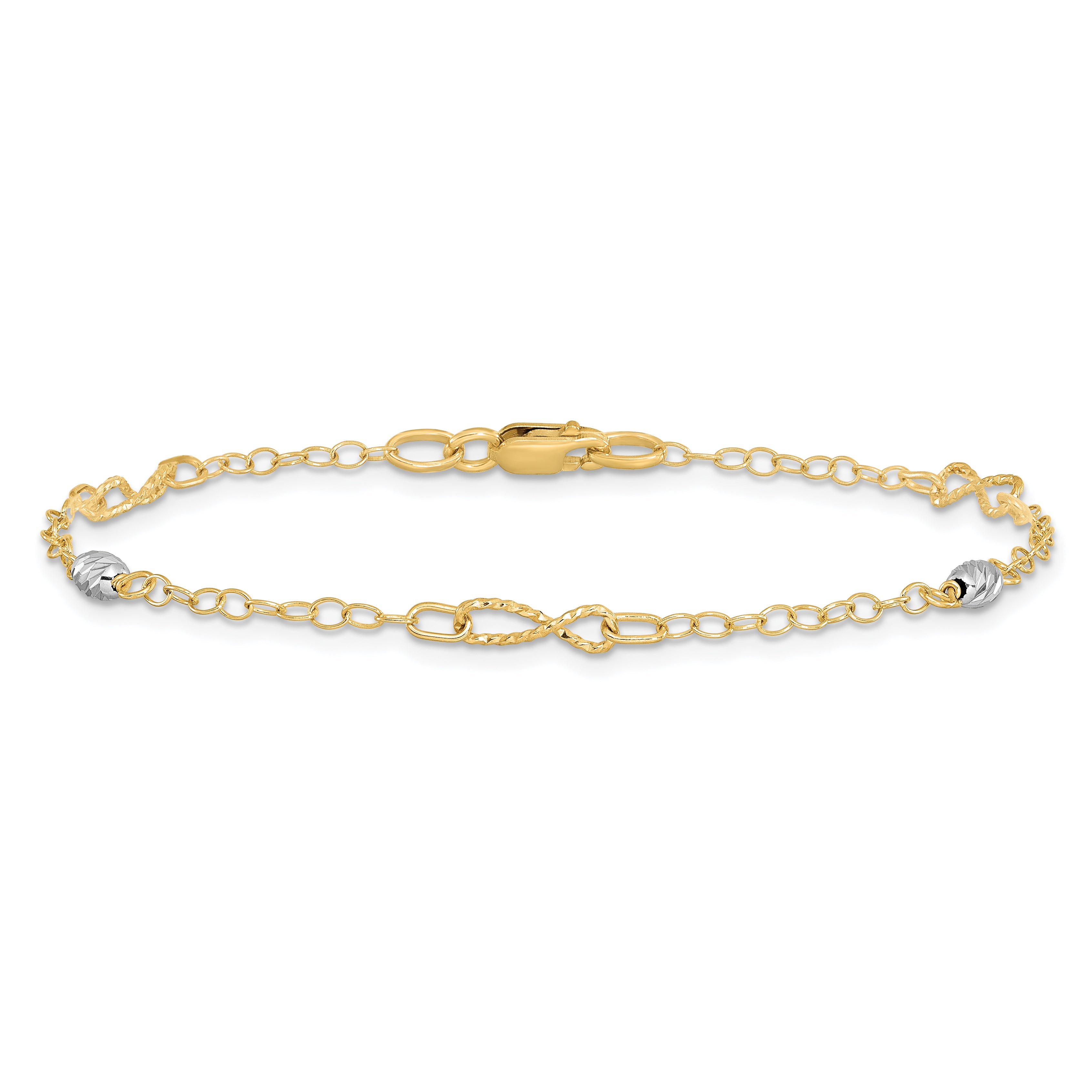 14K Two-tone Twist and Diamond-cut Oval 10 inch Plus 1 inch Extender - Total 11 inch Anklet
