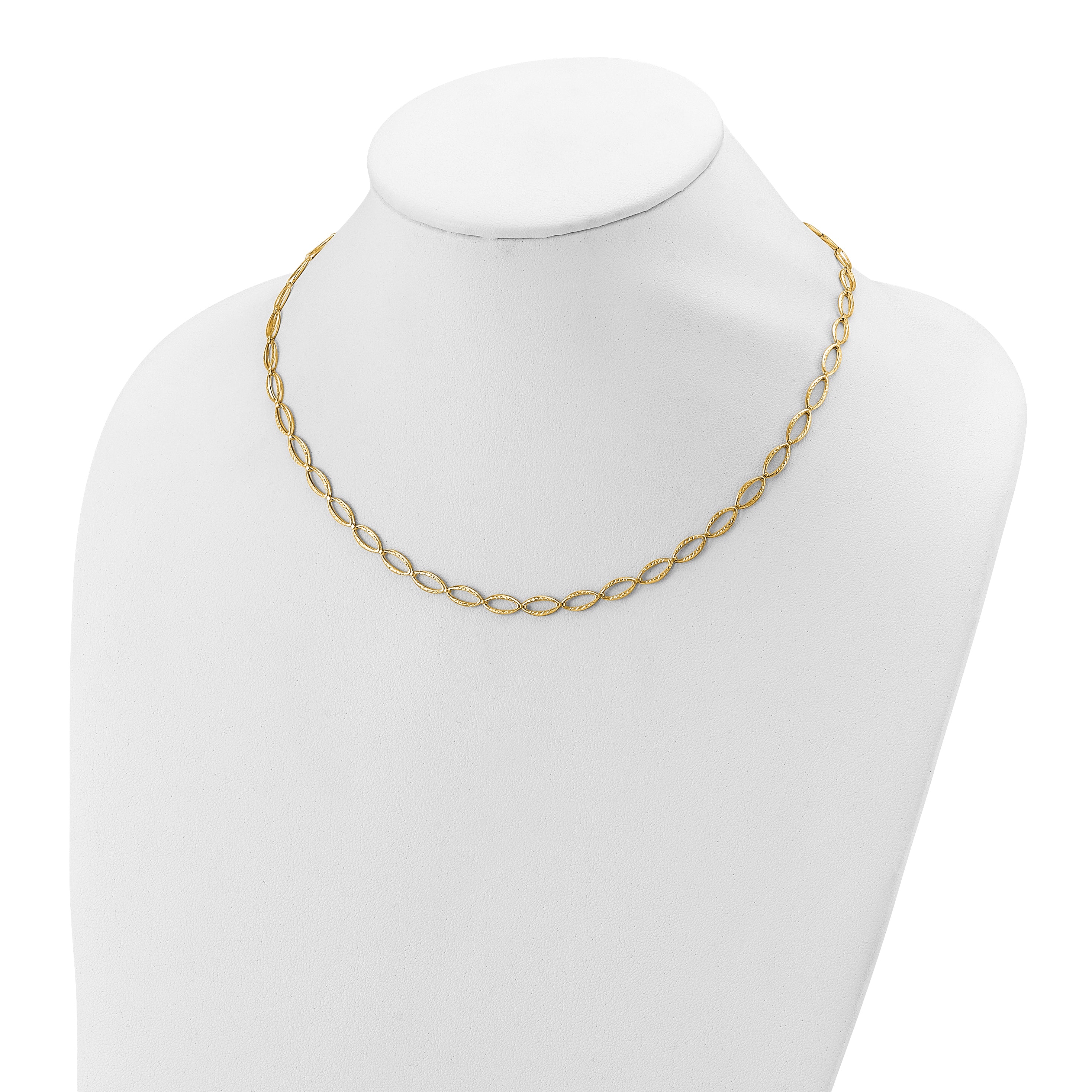 14K Polished and Diamond-cut Fancy Link Necklace