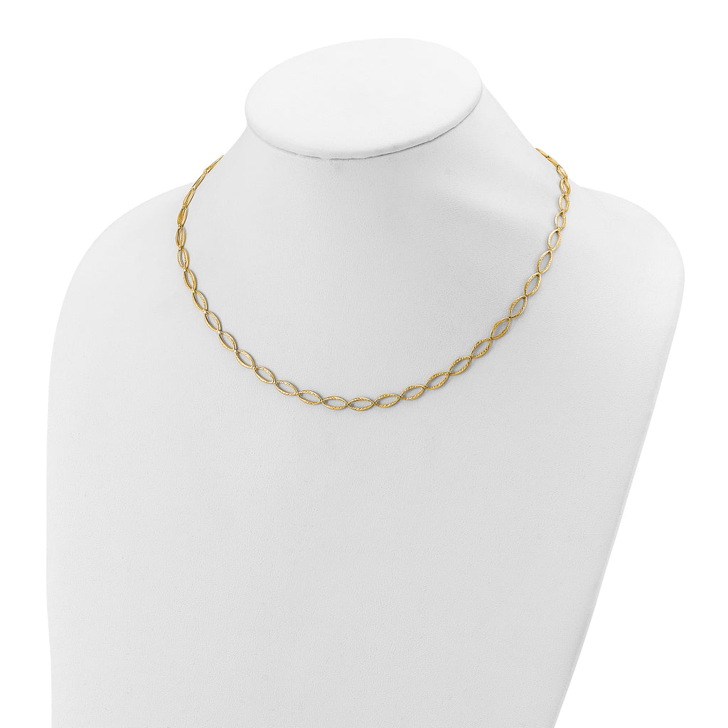 14K Polished and Diamond-cut Fancy Link Necklace