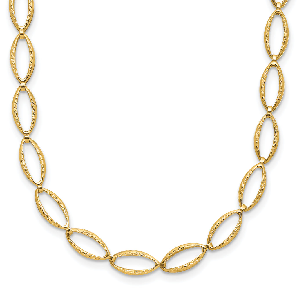 14K Polished and Diamond-cut Fancy Link Necklace