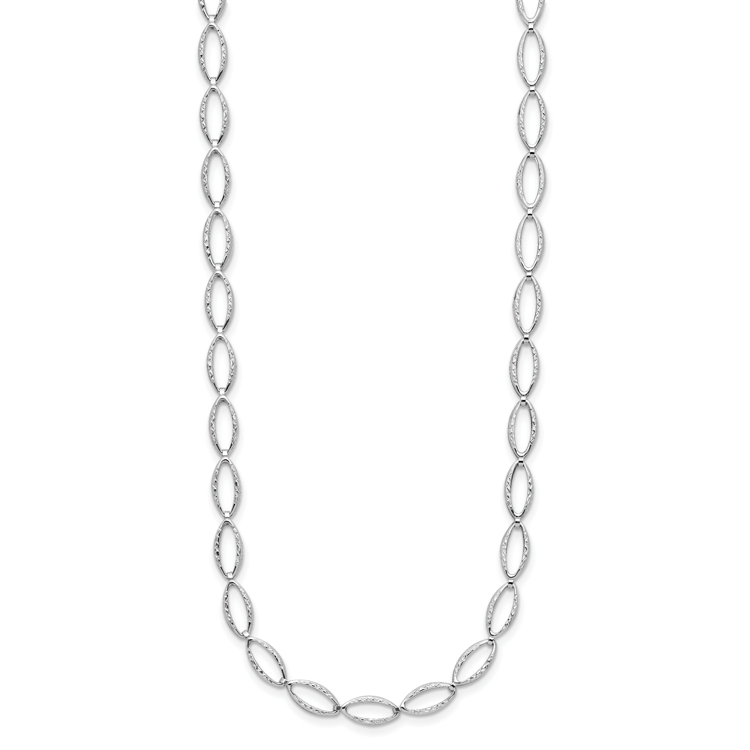 14K White Gold Polished and Diamond-cut Fancy Link Necklace Secondary image