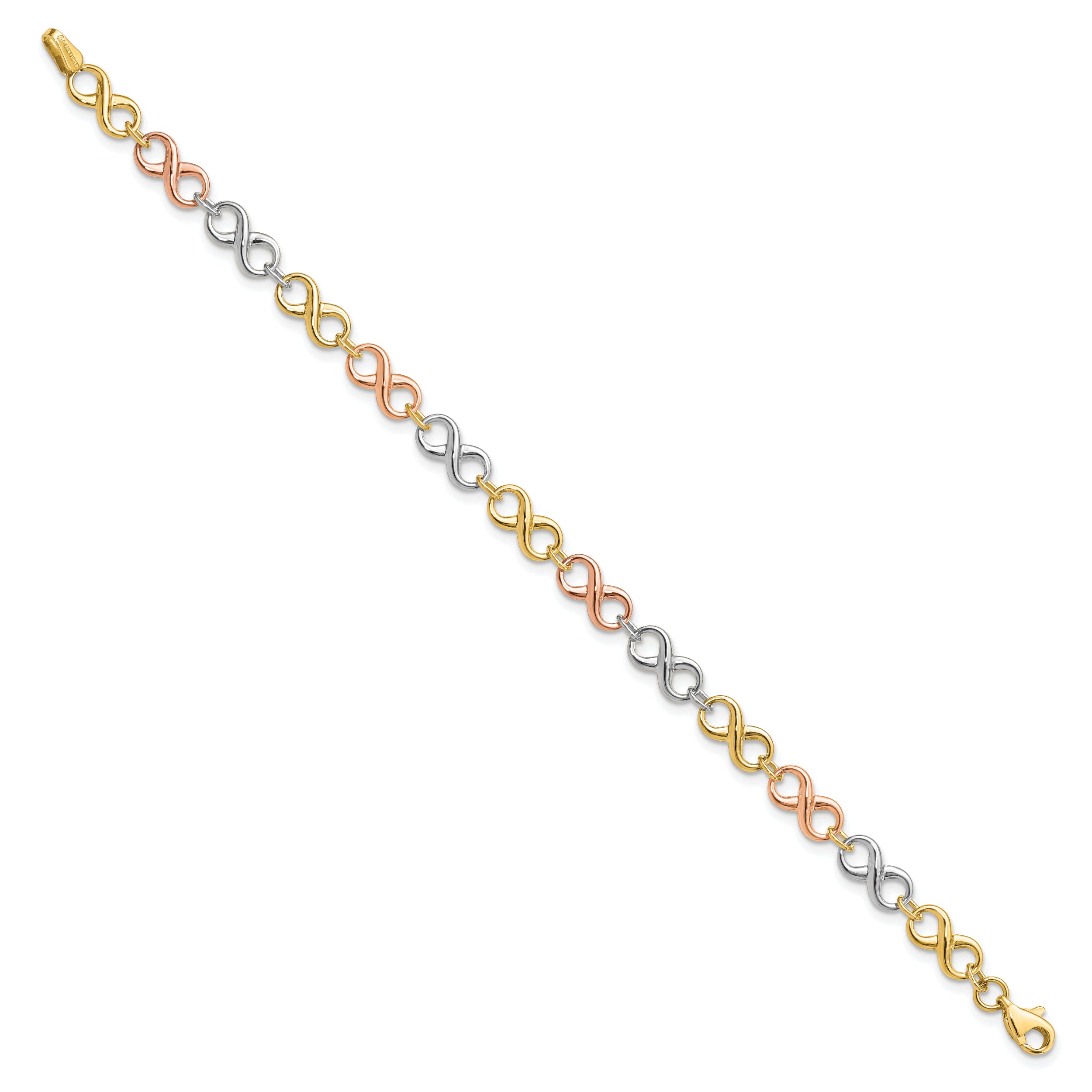 14K Tri-color Polished Infinity Bracelet