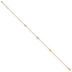14K Two-tone Flower 3-Station 10 inch Plus 1 inch Extender - Total 11 inch Anklet