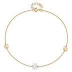 14K Two-tone Flower 3-Station 10 inch Plus 1 inch Extender - Total 11 inch Anklet