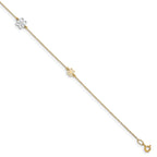 14K Two-tone Flower 3-Station 10 inch Plus 1 inch Extender - Total 11 inch Anklet