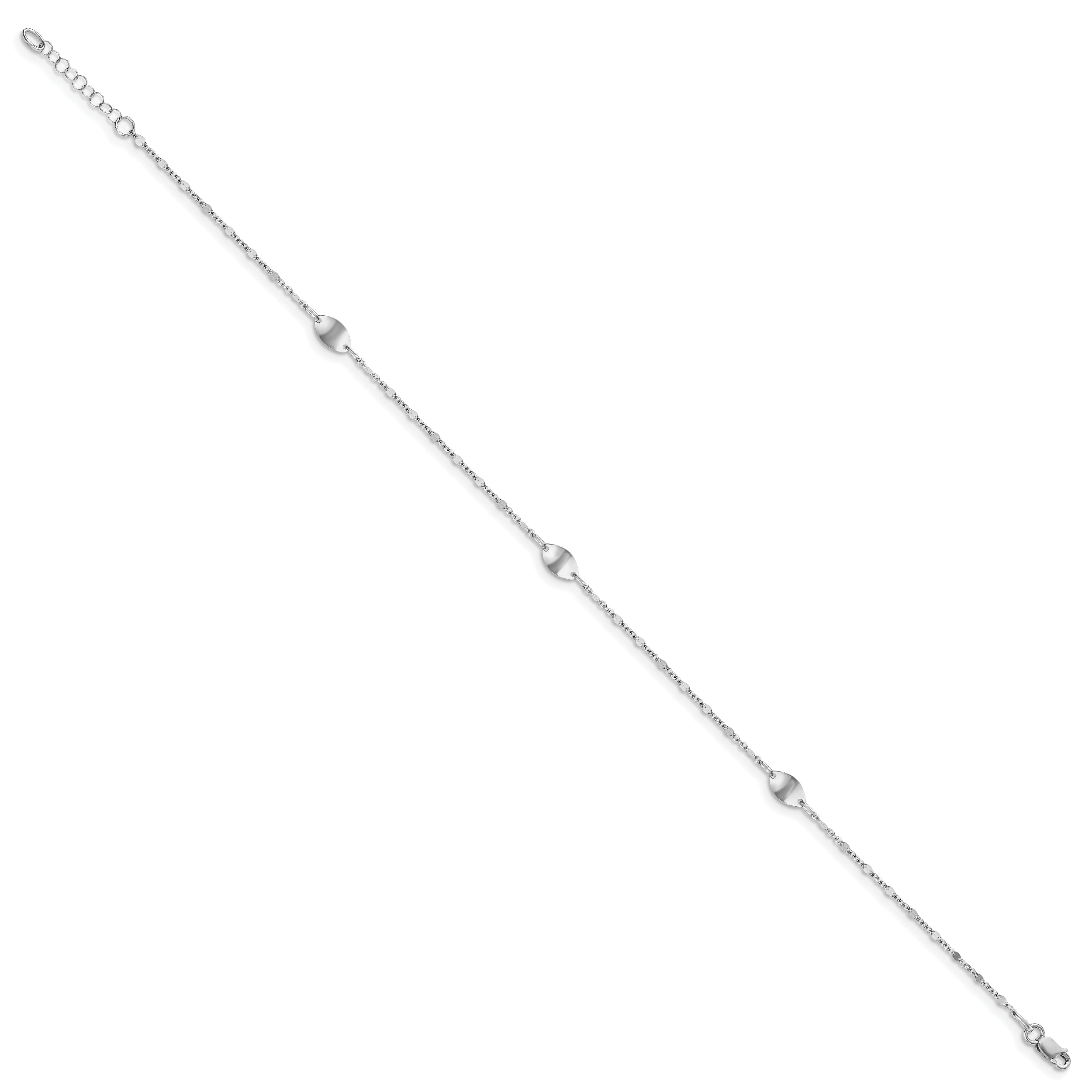 14K White Gold Ovals 3-Station 10 inch Plus 1 inch Extender - Total 11 inch Anklet