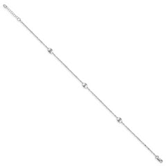 14K White Gold Ovals 3-Station 10 inch Plus 1 inch Extender - Total 11 inch Anklet
