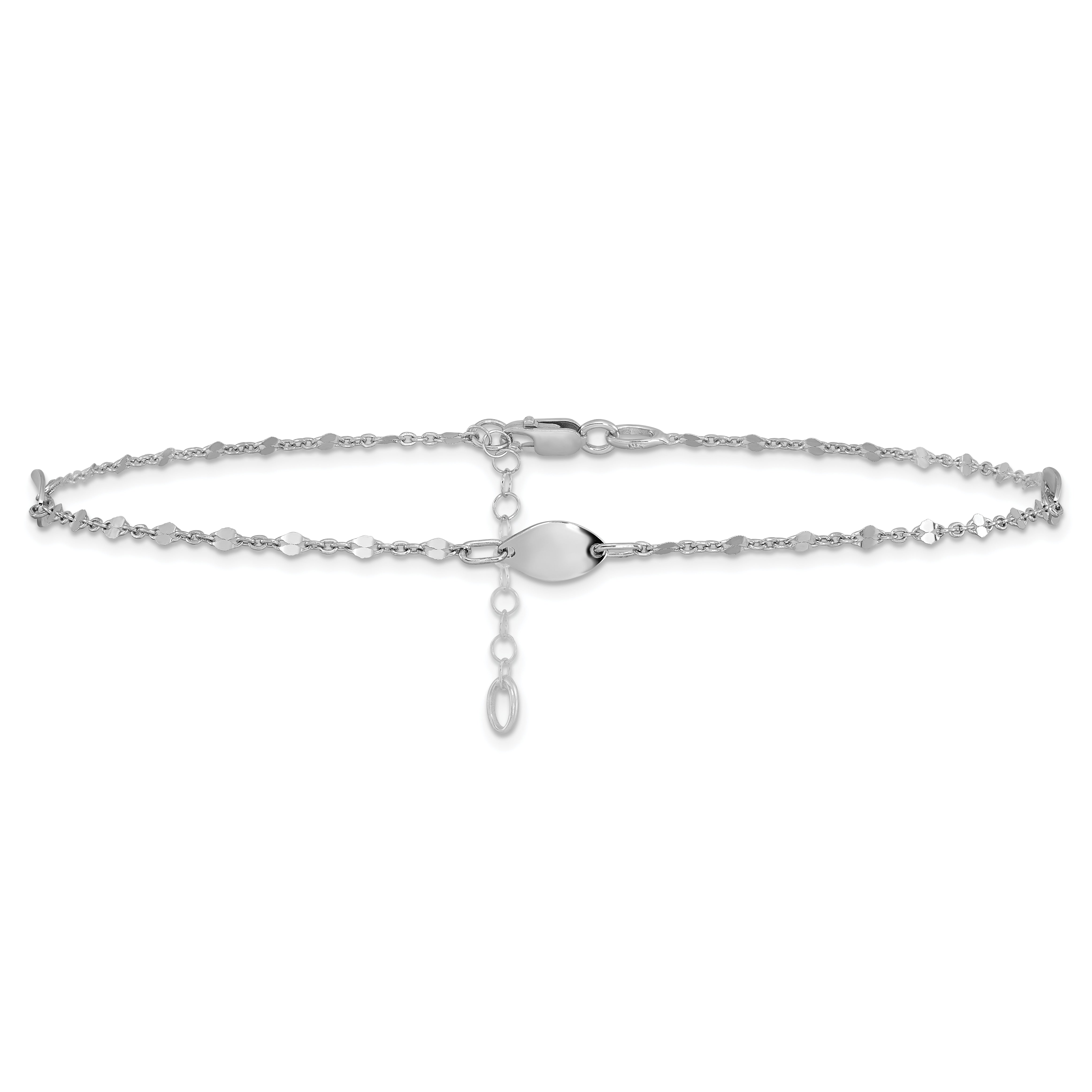 14K White Gold Ovals 3-Station 10 inch Plus 1 inch Extender - Total 11 inch Anklet