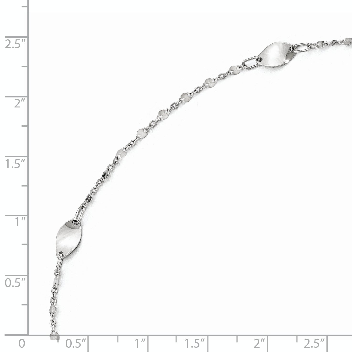 14K White Gold Ovals 3-Station 10 inch Plus 1 inch Extender - Total 11 inch Anklet
