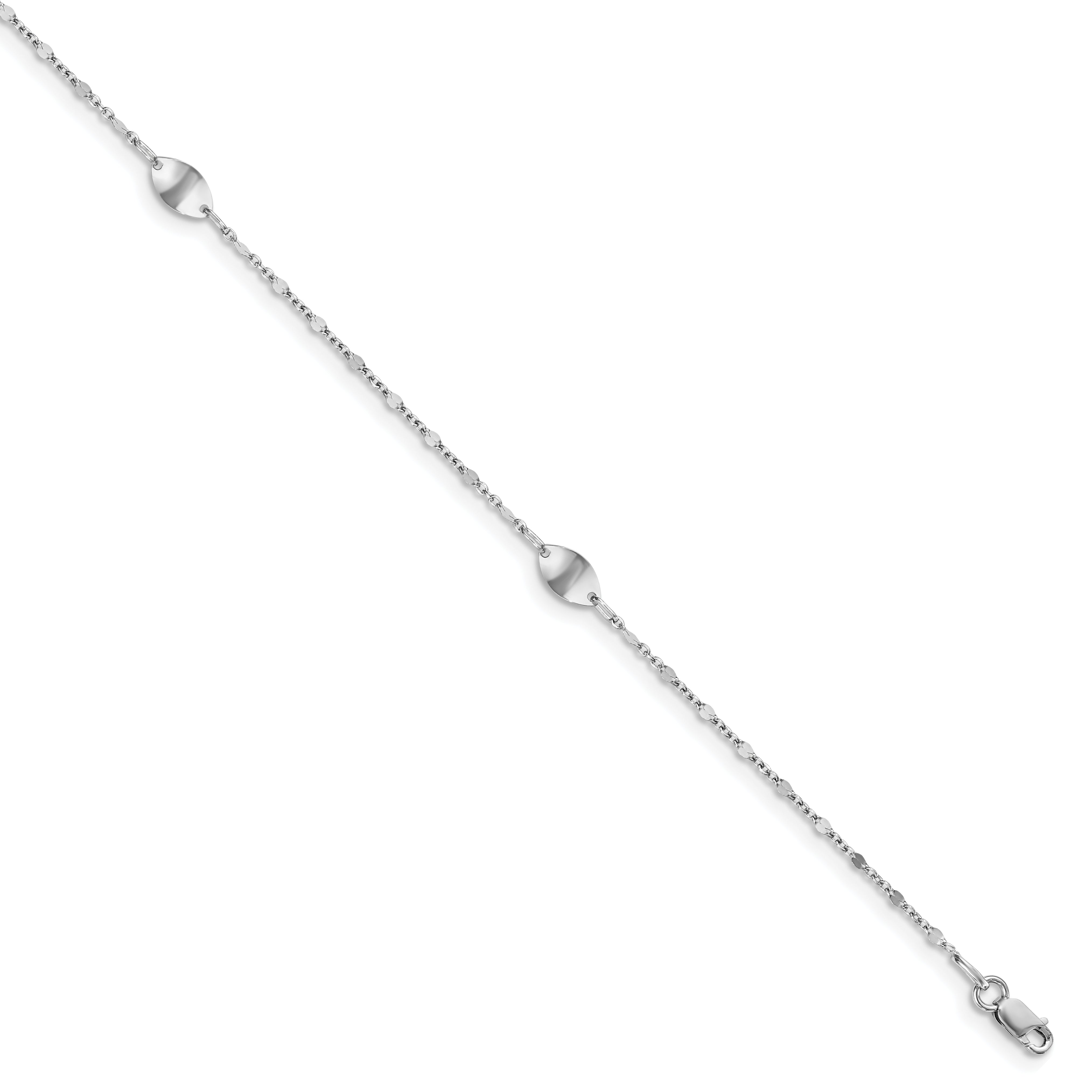 14K White Gold Ovals 3-Station 10 inch Plus 1 inch Extender - Total 11 inch Anklet Main image