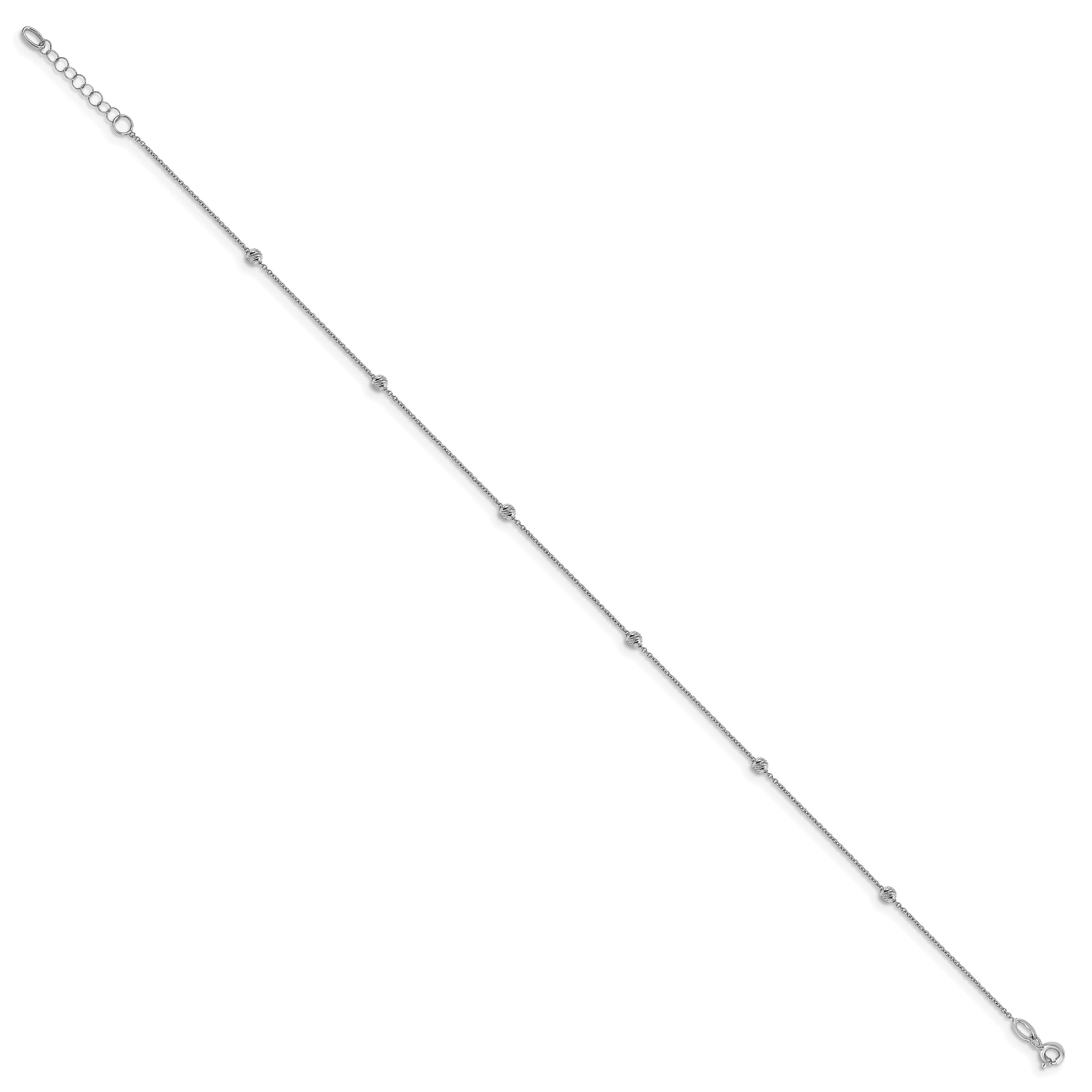 14K White Gold Diamond-cut Bead 6-Station 10 inch Plus 1 inch Extender - Total 11 inch Anklet