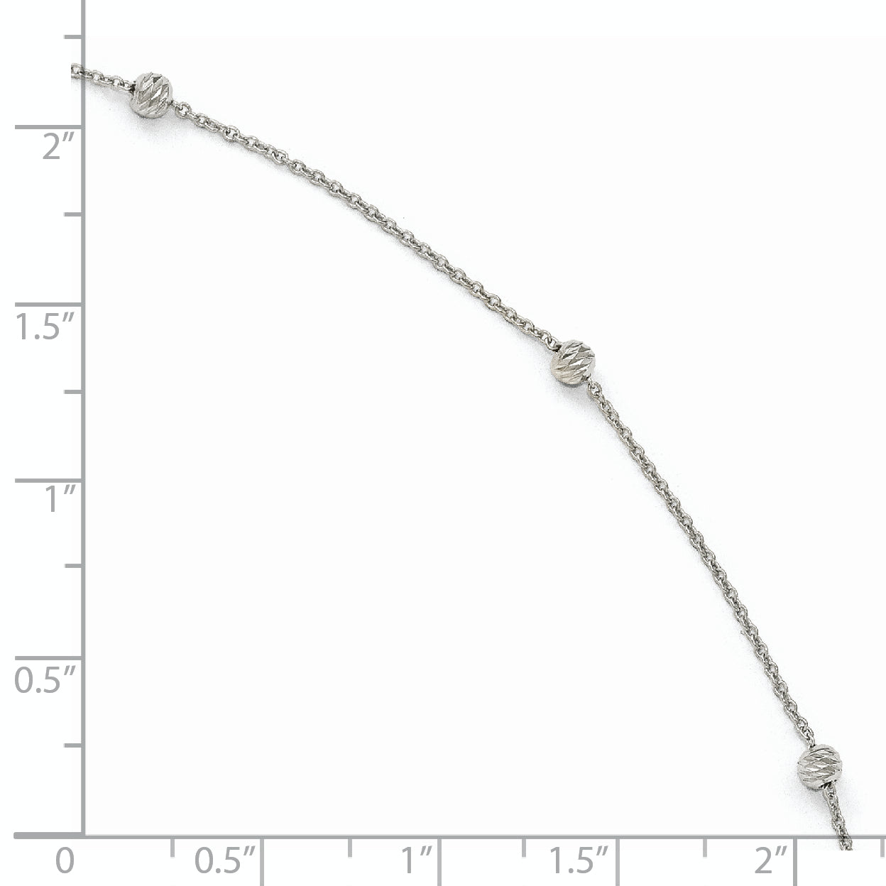 14K White Gold Diamond-cut Bead 6-Station 10 inch Plus 1 inch Extender - Total 11 inch Anklet