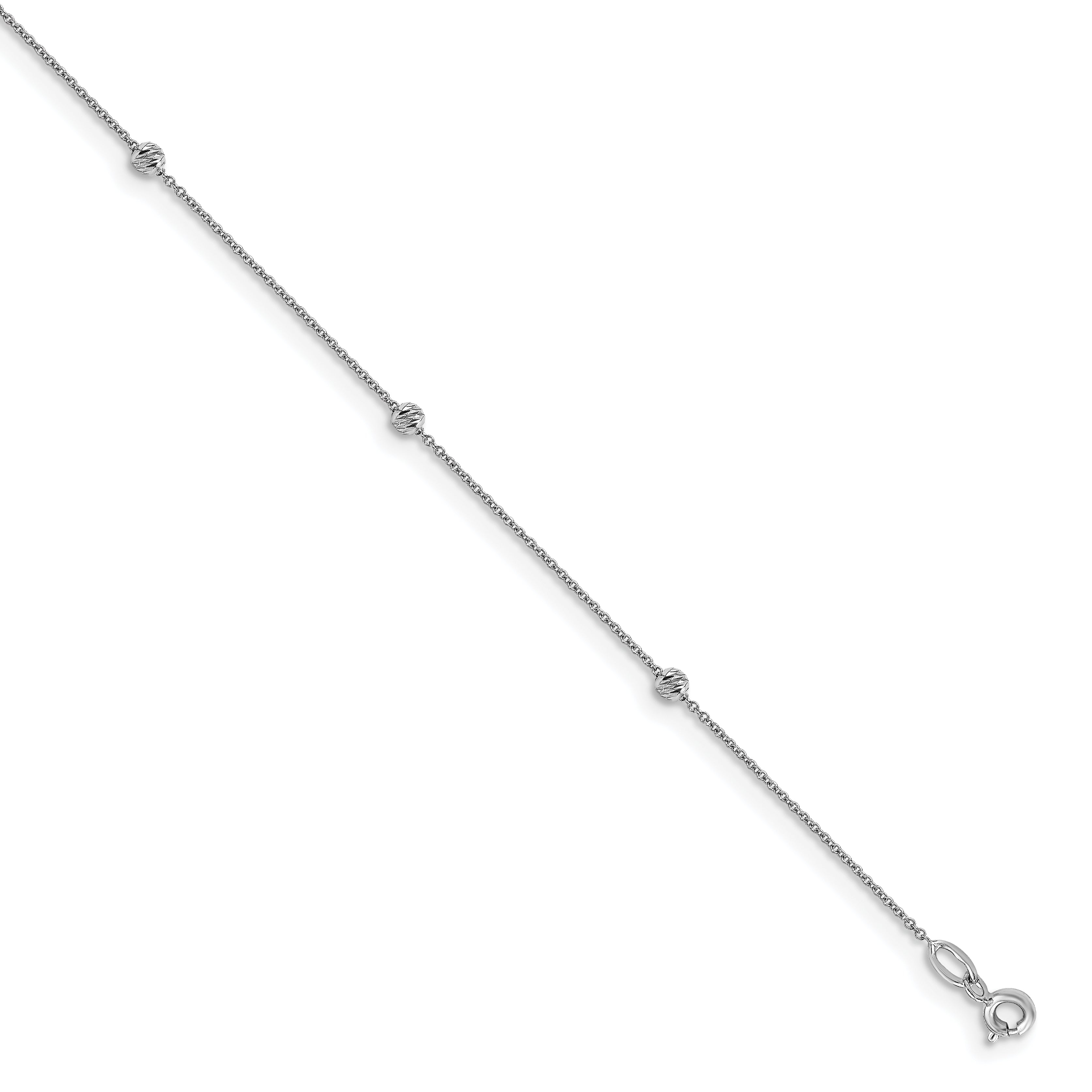 14K White Gold Diamond-cut Bead 6-Station 10 inch Plus 1 inch Extender - Total 11 inch Anklet