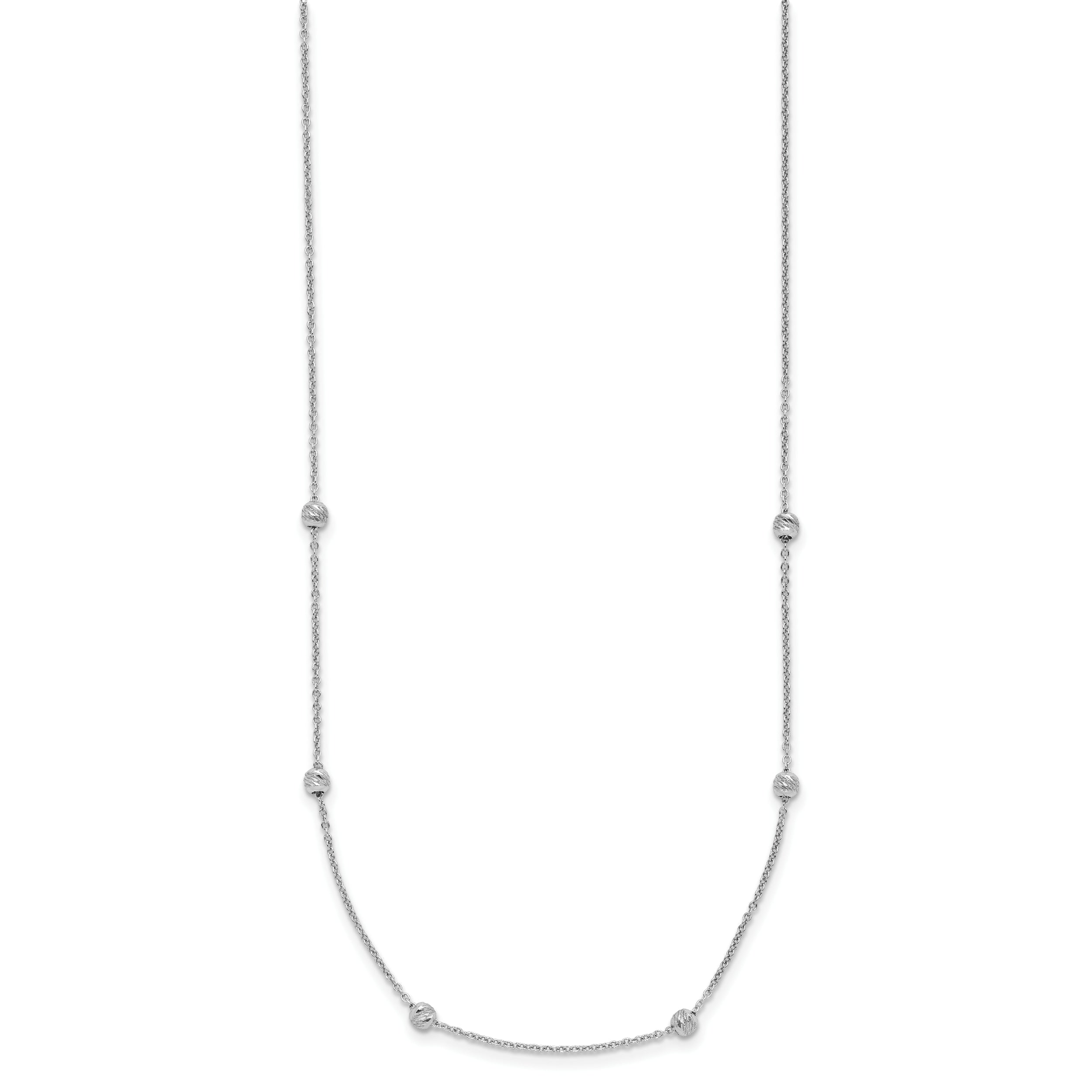 14K White Gold Polished and D/C Beaded 17in w/2in ext. Necklace