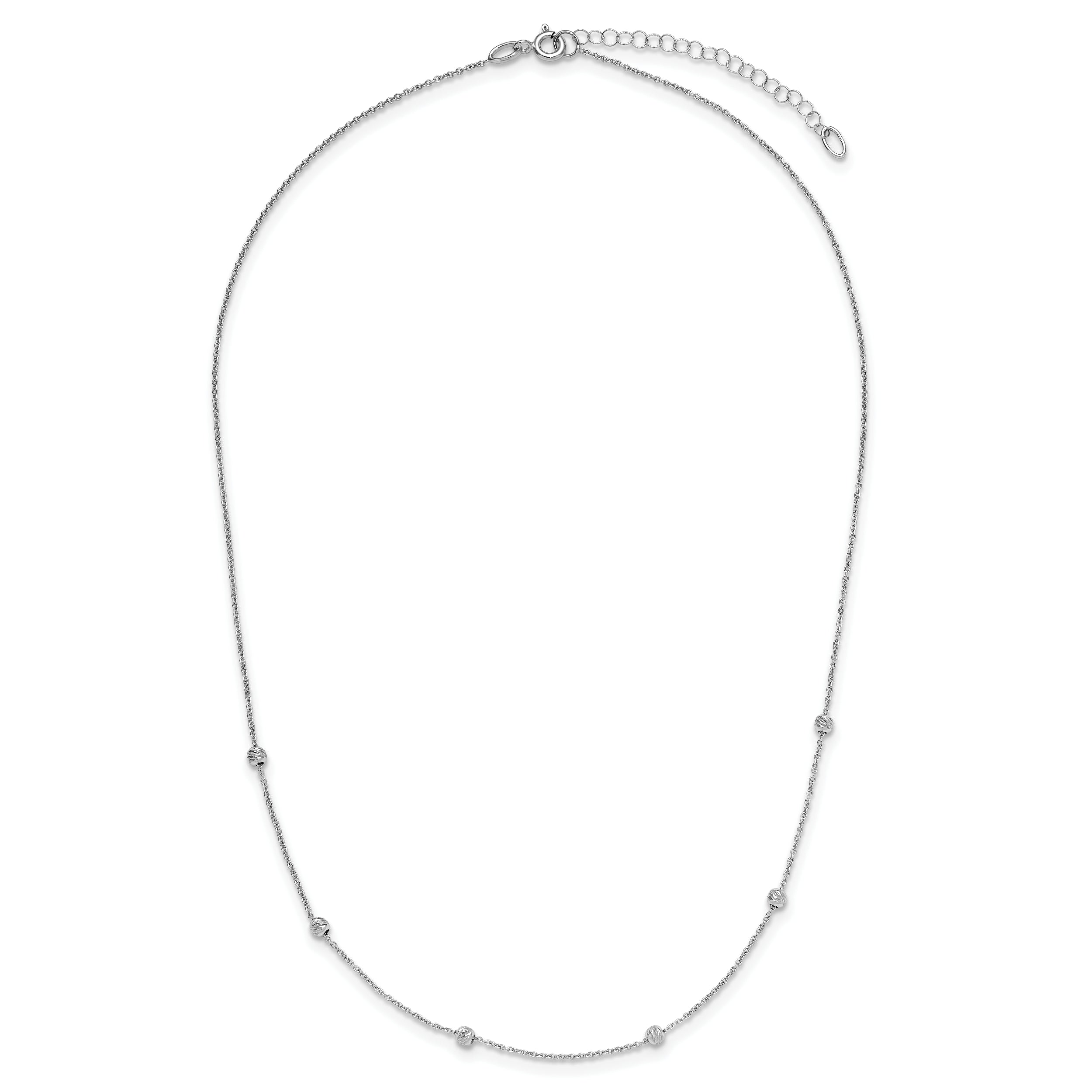 14K White Gold Polished and D/C Beaded 17in w/2in ext. Necklace