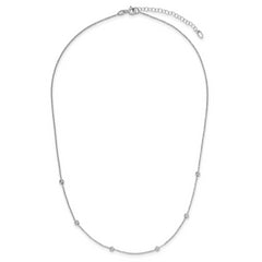 14K White Gold Polished and D/C Beaded 17in w/2in ext. Necklace