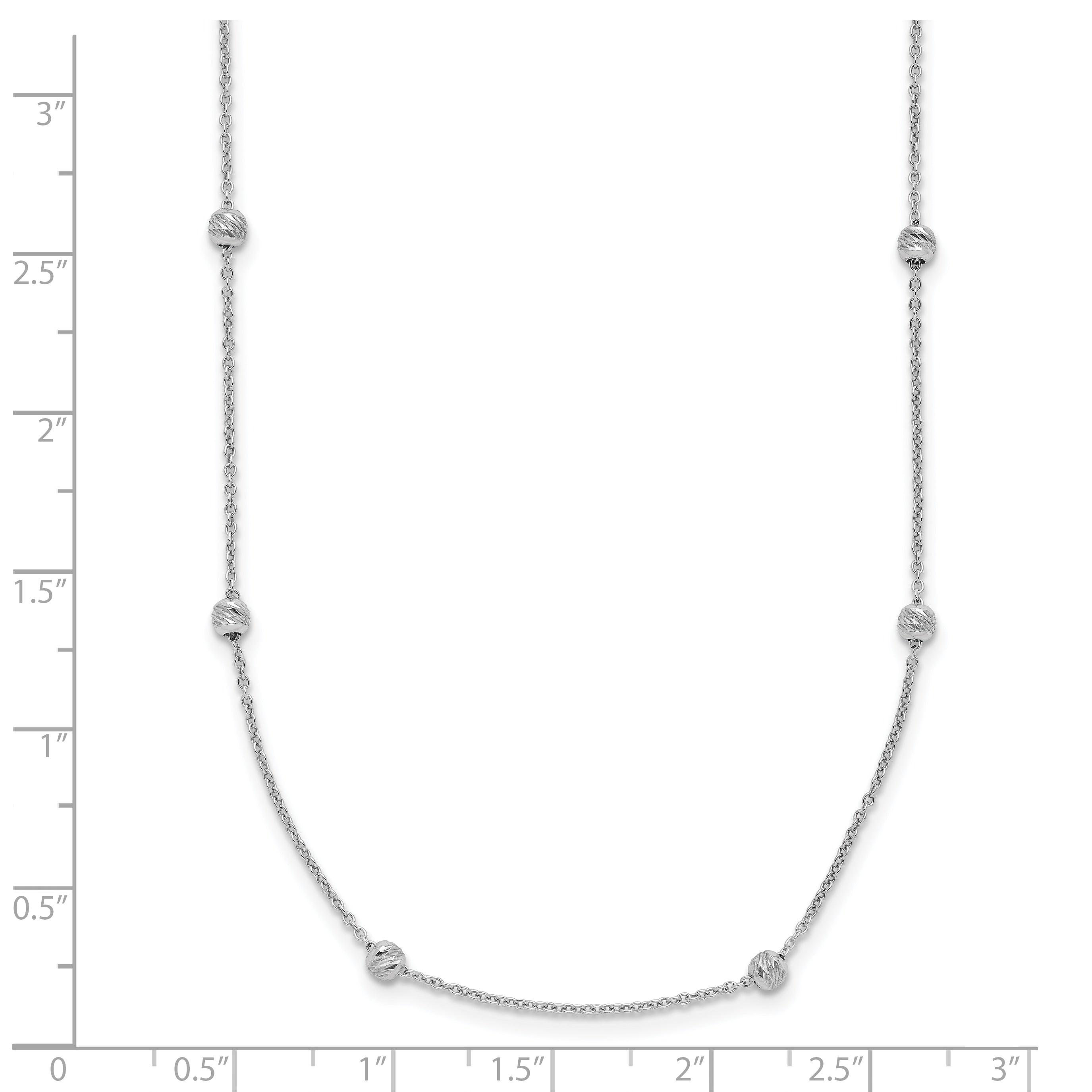 14K White Gold Polished and D/C Beaded 17in w/2in ext. Necklace