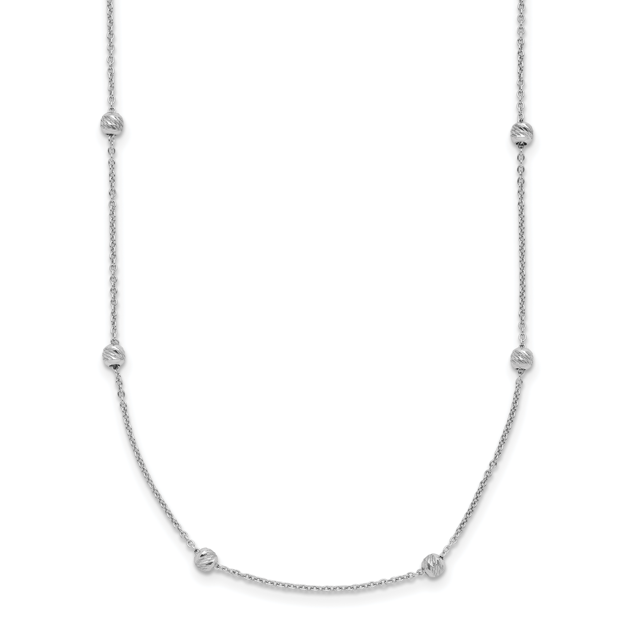 14K White Gold Polished and D/C Beaded 17in w/2in ext. Necklace Main image
