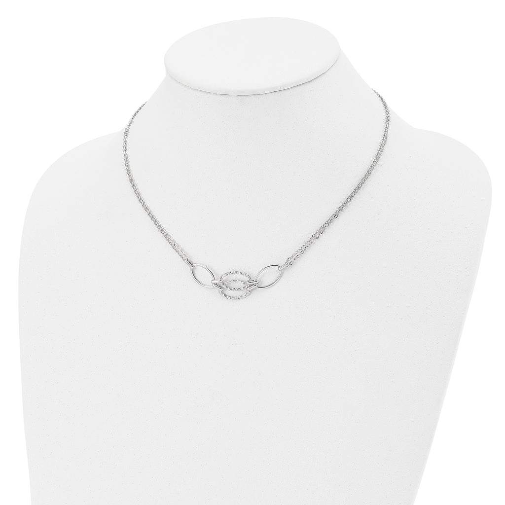 14K White Gold Polished Double Strand Link Necklace