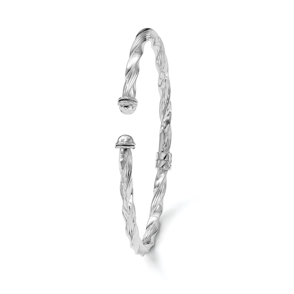 14K White Gold Polished Textured Hinge Cuff Bangle