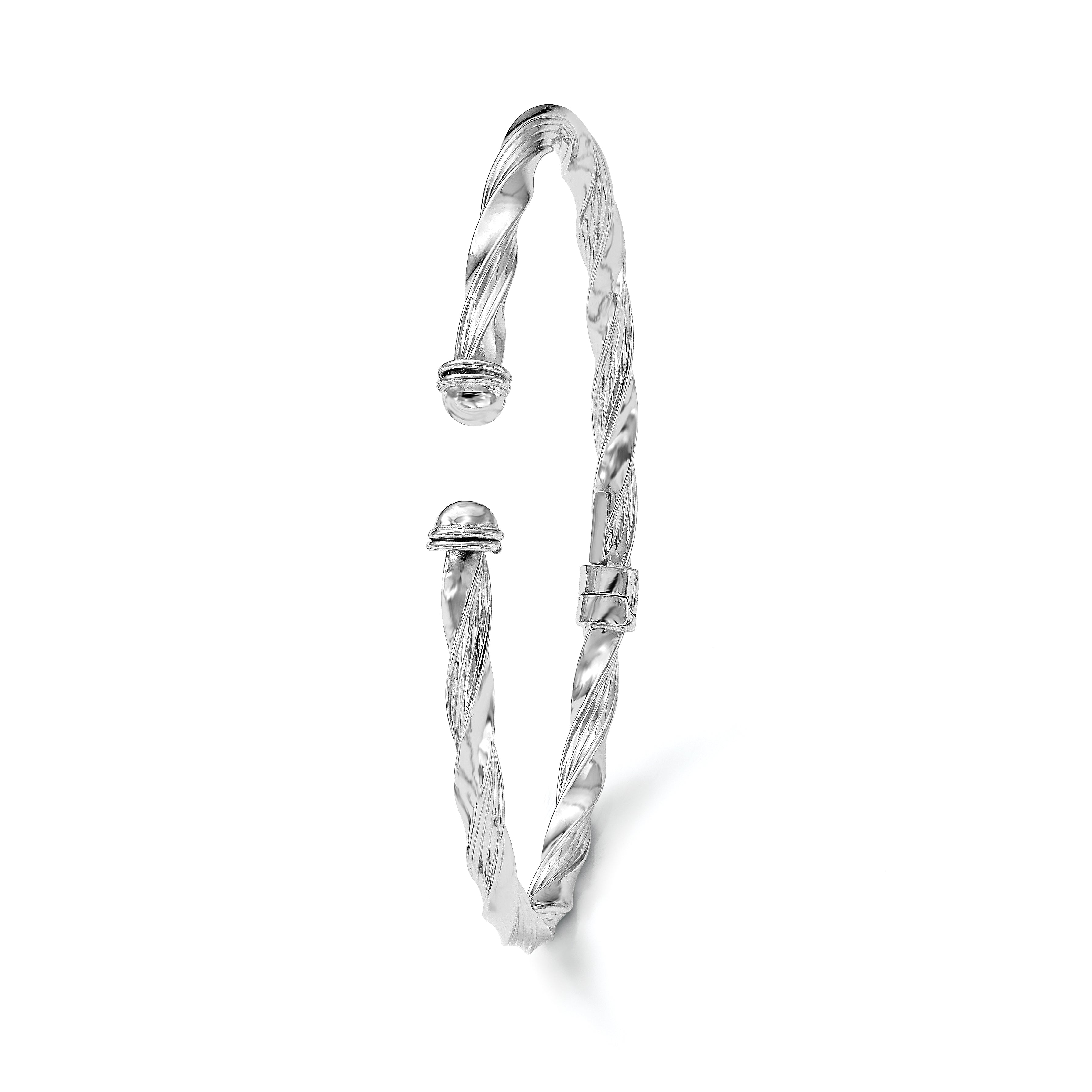 14K White Gold Polished Textured Hinge Cuff Bangle