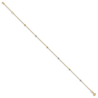 14K Two-Tone Diamond-cut Bead 6-Station 9 inch Plus 1 inch Extender - Total 10 inch Anklet
