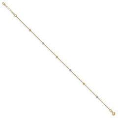14K Two-Tone Diamond-cut Bead 6-Station 9 inch Plus 1 inch Extender - Total 10 inch Anklet