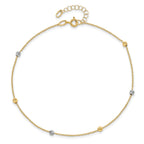14K Two-Tone Diamond-cut Bead 6-Station 9 inch Plus 1 inch Extender - Total 10 inch Anklet