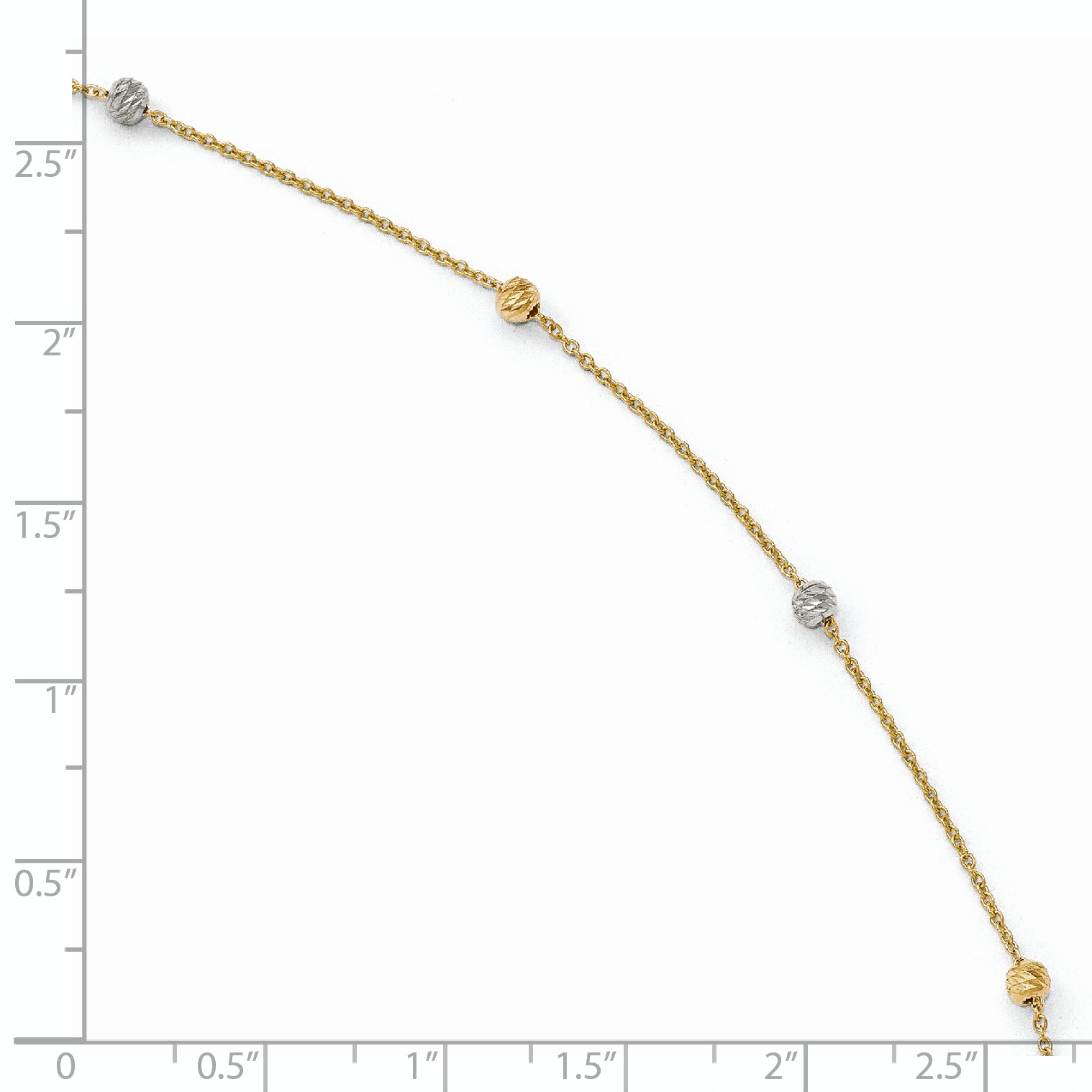 14K Two-Tone Diamond-cut Bead 6-Station 9 inch Plus 1 inch Extender - Total 10 inch Anklet