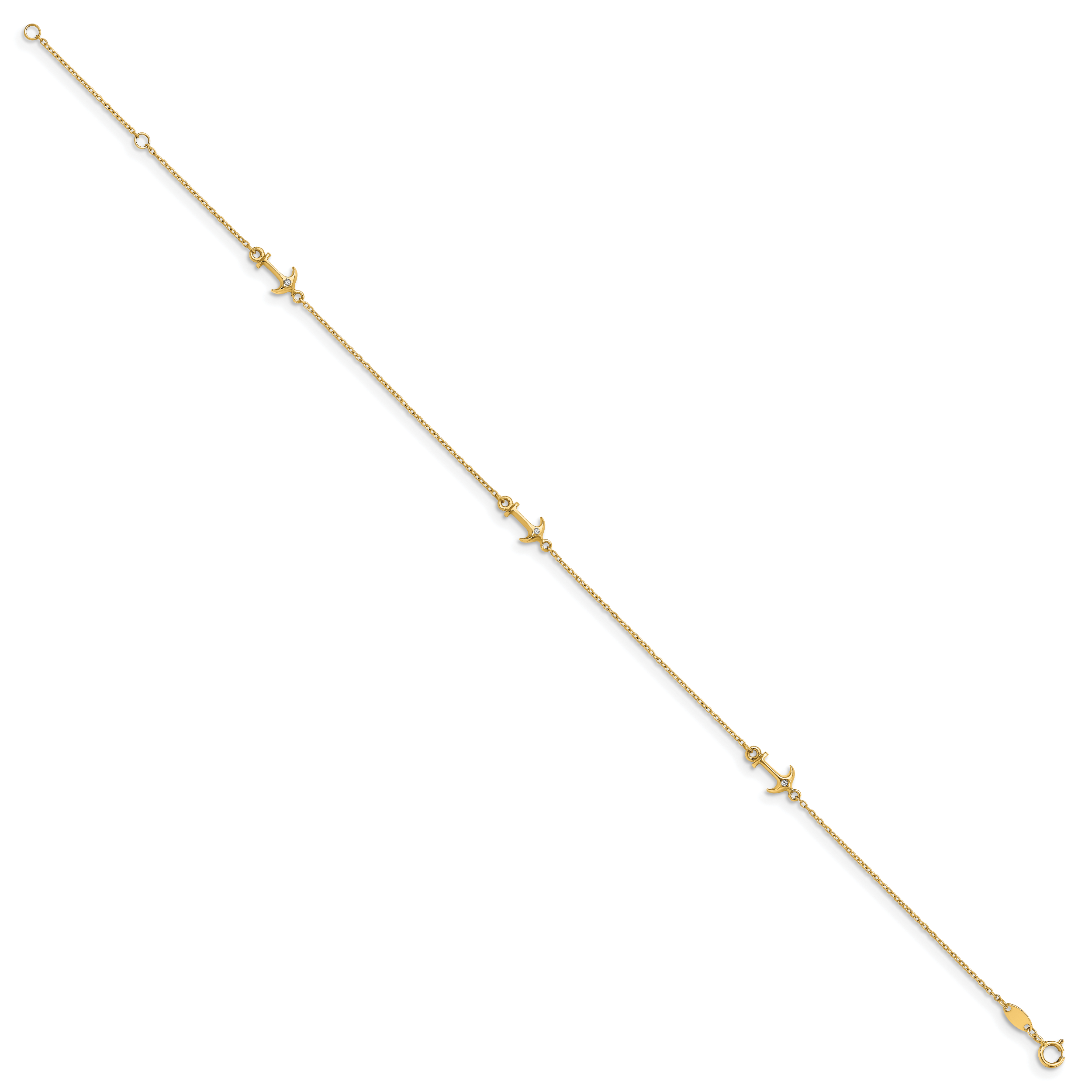 14K CZ Anchor 3-Station 9 inch Plus 1 inch Extender - Total 10 inch Anklet Secondary image