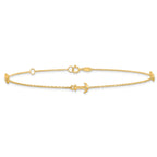 14K CZ Anchor 3-Station 9 inch Plus 1 inch Extender - Total 10 inch Anklet