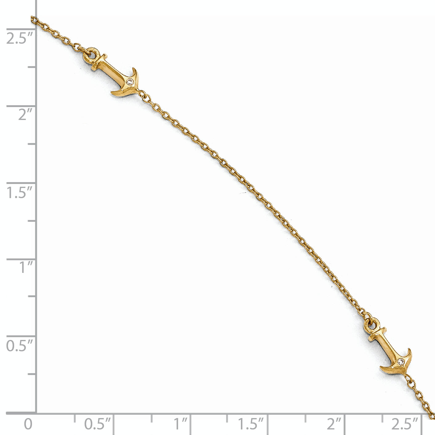 14K CZ Anchor 3-Station 9 inch Plus 1 inch Extender - Total 10 inch Anklet
