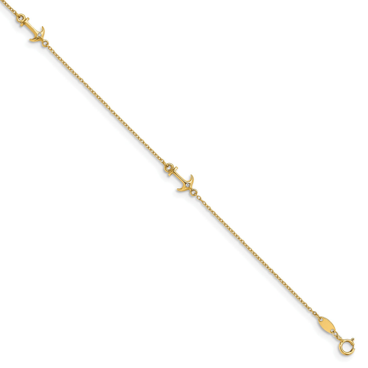 Three-Station Cubic Zirconia Anklet in 14K Yellow Gold, 9 Inch - Sophia Jewelers Main image