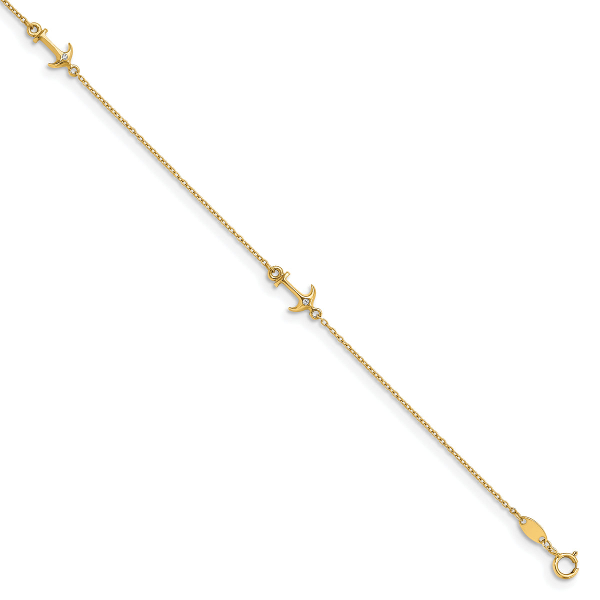 14K CZ Anchor 3-Station 9 inch Plus 1 inch Extender - Total 10 inch Anklet