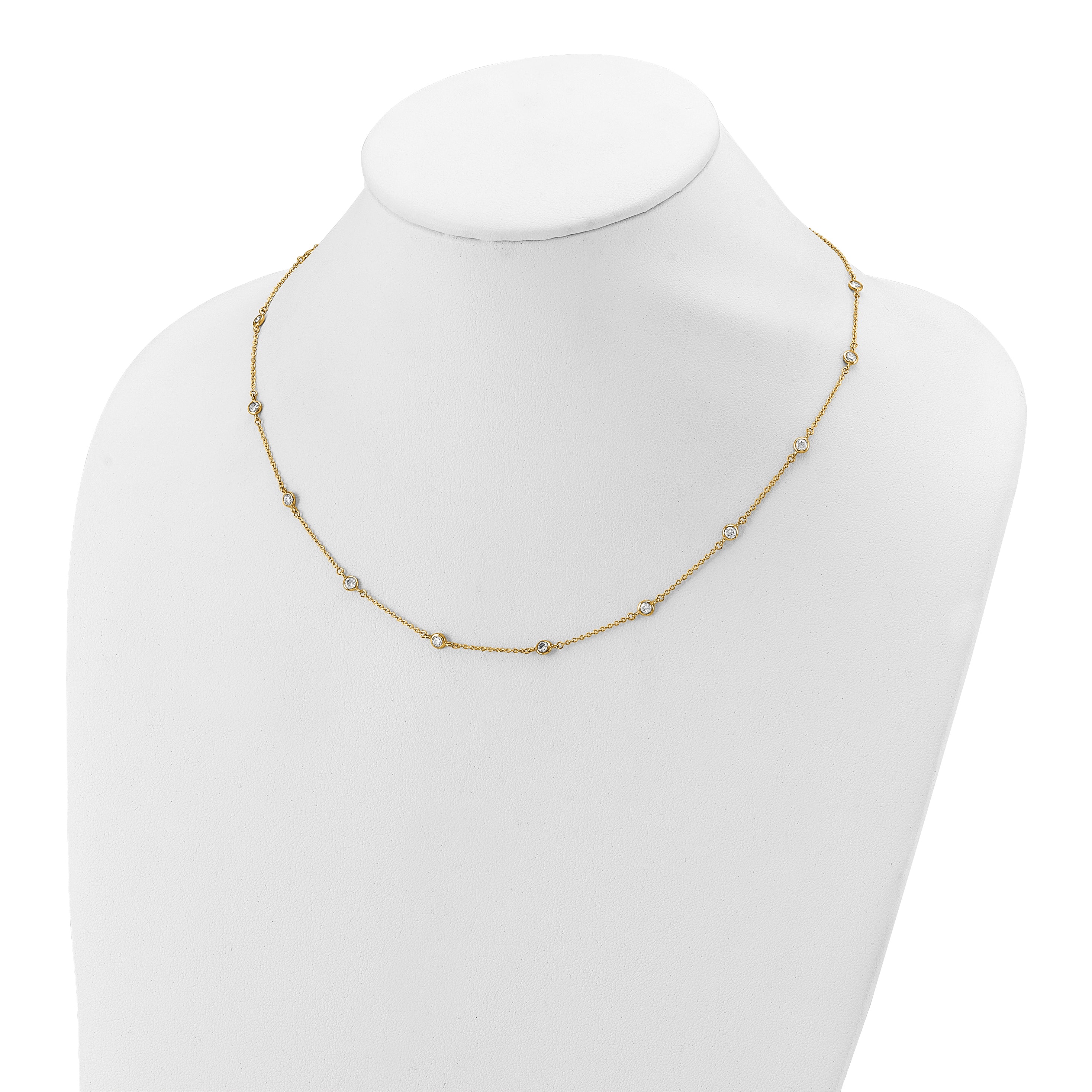 14K Polished CZ Station with 2in ext. Necklace