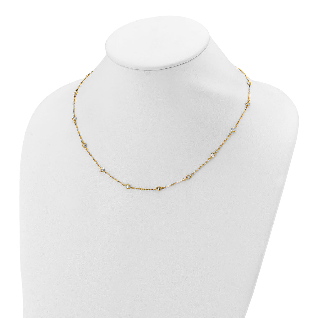 14K Polished CZ Station with 2in ext. Necklace