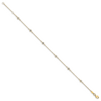 14K Bezel-set CZ 6-Station 9 inch Plus 1 inch Extender - Total 10 inch Anklet