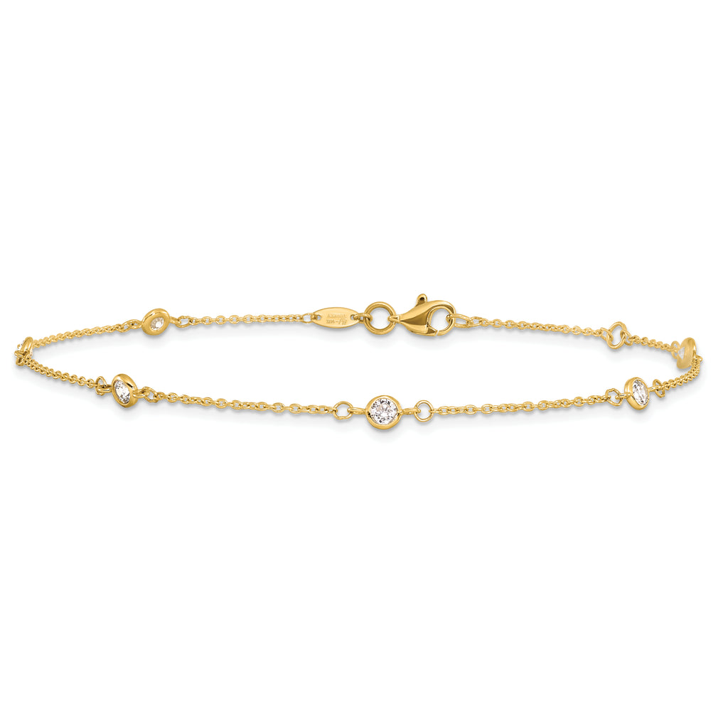 14K Bezel-set CZ 6-Station 9 inch Plus 1 inch Extender - Total 10 inch Anklet